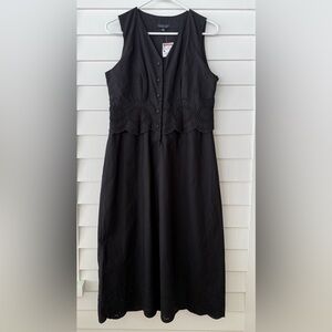 Rachel Zoe | Black Eyelet Midi Dress Button Front Size Small NWT